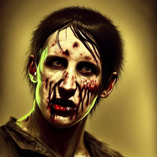 Image similar to young trent reznor as a zombie, 7 days to die zombie, realistic proportions, fine art, award winning, intricate, elegant, sharp focus, cinematic lighting, digital painting, 8 k concept art, art by brom, art by guweiz and z. w. gu, art by michael hussar, 8 k
