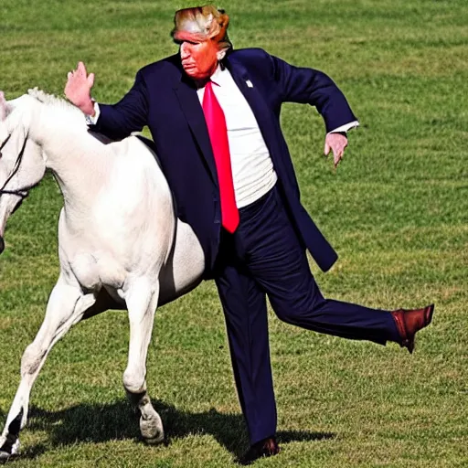 Image similar to Donald trump getting kicked in the face by a horse