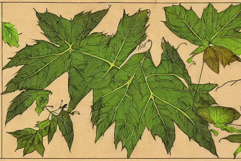 Image similar to high resolution scan of the leaves of an old cursed herbarium, by akira toriyama, by john howe, infographic, textbook, marginalia