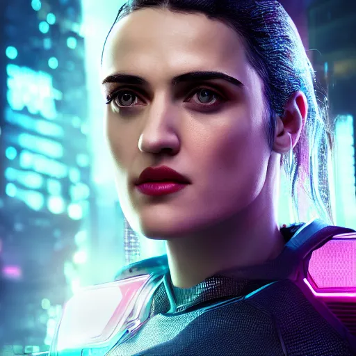 Image similar to katie mcgrath portrait, cyberpunk 2 0 7 7, cyberpunk judy alvarez, photorealistic, ultra detailed, neon, octane, bokeh, cinematic lighting, cyber, cyberpunk city, studio quality, feature, scars, cyberface, 8 k