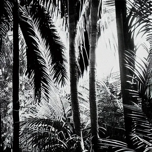 Image similar to lost film footage of a sacred in the middle of the ( ( ( ( ( ( ( ( ( tropical jungle ) ) ) ) ) ) ) ) ) / film still / cinematic / enhanced / 1 9 0 0 s / black and white / grain