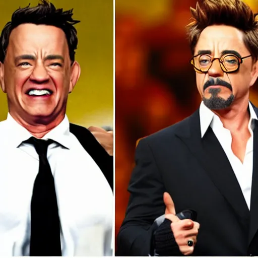 Prompt: a mortal kombat fight of tom hanks vs robert downey jr