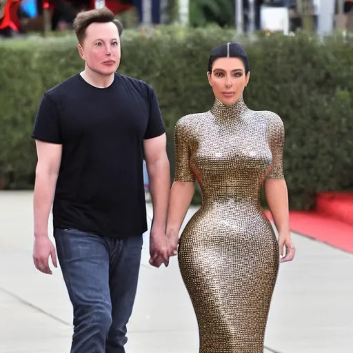 Image similar to paparazzi photo of elon musk dating kim kardashian