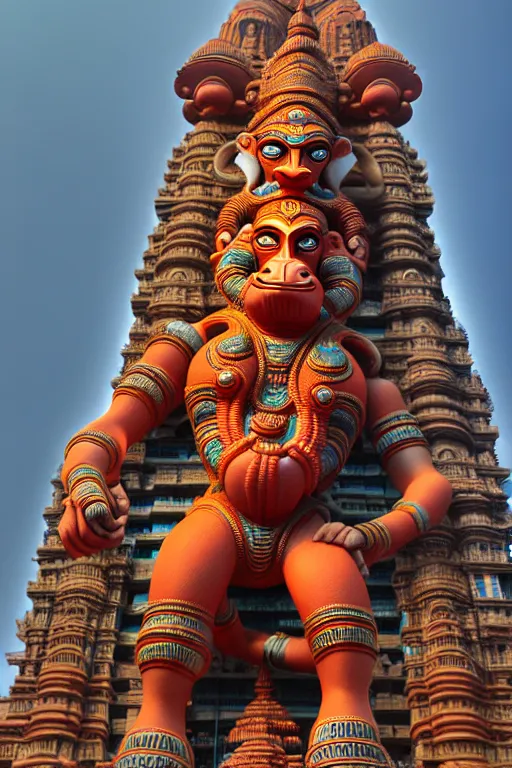 Image similar to high quality 3 d futuristic biomrphic hanuman! head building in mumbai!! centre, kalighat, highly detailed, cinematic smooth, berenice abbott & john j. park, dramatic warm morning light, long shot, low angle, uhd 8 k, sharp focus