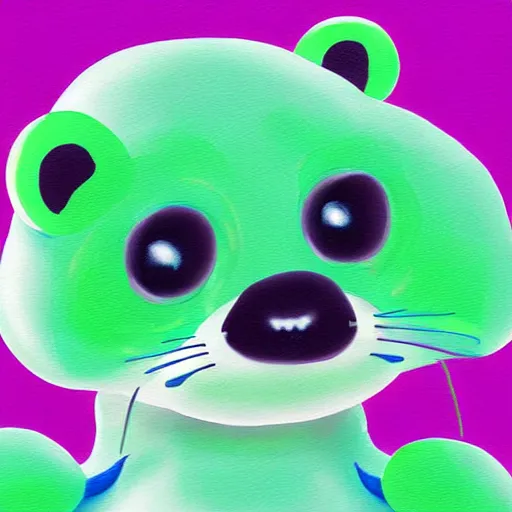 Prompt: furry ( fandom ) art of a cute anthropomorphic purple cartoon otter with antennas, digital art, painting, trending on furaffinity