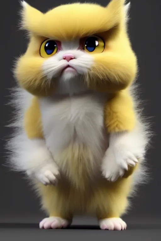 Image similar to high quality 3 d render hyperrealist very cute multipastel fluffy! grumpy griffin cat hybrid with fluffy wings!, vray smooth, in the style of detective pikachu, hannah yata charlie immer, dramatic yellow light, low angle, uhd 8 k, sharp focus