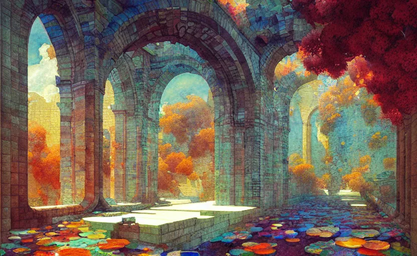 Image similar to tiled room squared waterway, aqueducts, fantasy. intricate, amazing composition, colorful watercolor, by ruan jia, by maxfield parrish, by marc simonetti, by hikari shimoda, by robert hubert, by zhang kechun, illustration, gloomy