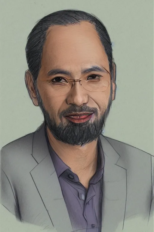 Image similar to portrait of habib rieziq shihab, line by eric - anthony johnson, sketch by jacqueline e, color by bo feng lin