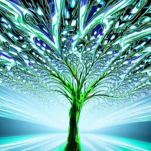 Prompt: a fractal tree made out of neon lights, futuristic, hd, epic lighting