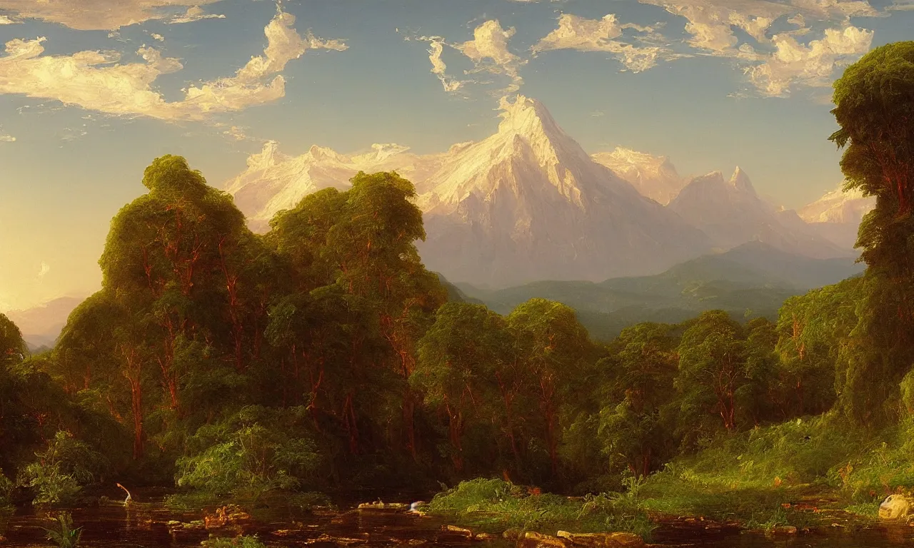 Prompt: a serene landscape painting by thomas cole and frederic edwin church