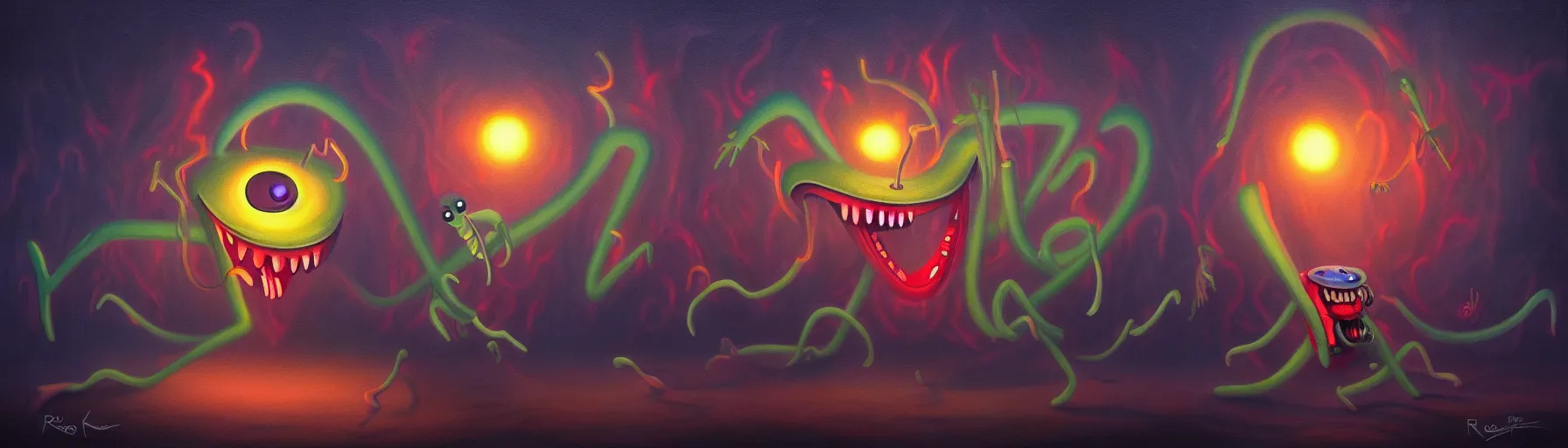 Prompt: goofy whimsical emotional demon plankton from the depths of the collective unconscious, dramatic lighting, surreal darkly painting by ronny khalil