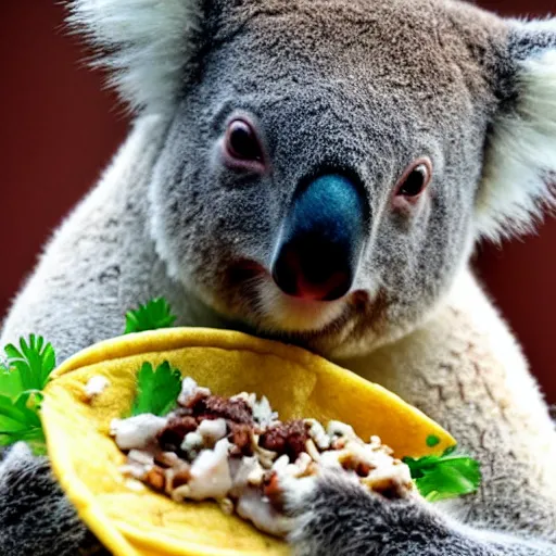 Image similar to koala eating tacos