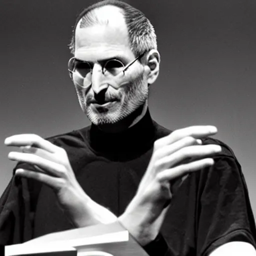 Image similar to steve jobs announcing a wrench, press photo