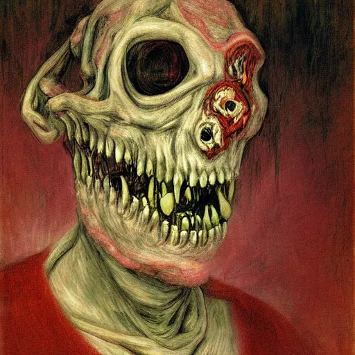 Prompt: digital art of a terrifying body horror humanoid creature painted by james ensor goya, trevor henderson and tyedied