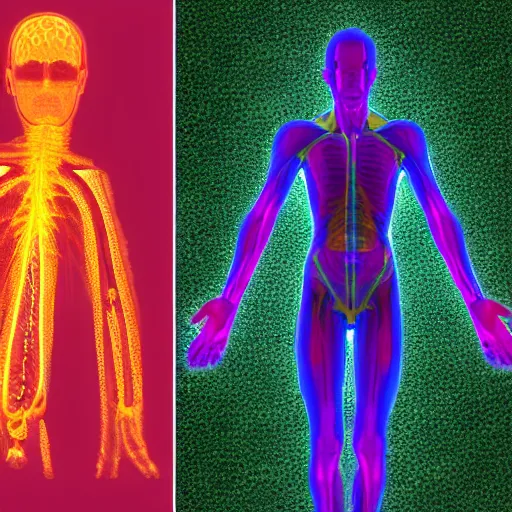 Prompt: human vascular light body ascending from 3rd dimension to 4th and 5th dimensions