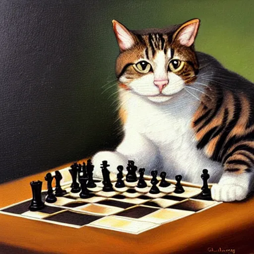 Cat Playing Chess, AI Generated Art Print for Sale by JacobJGuzman