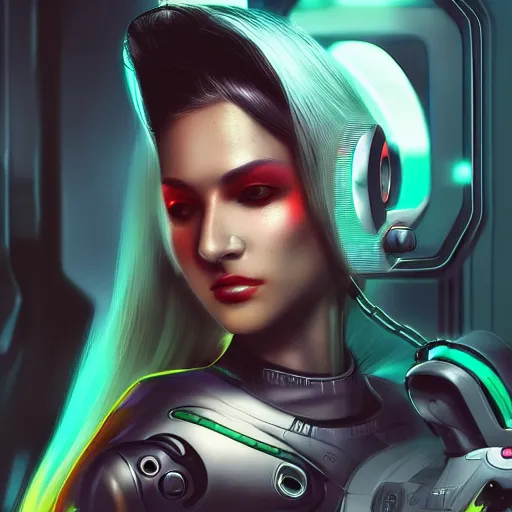 Prompt: beautiful female cyborg, Cyberpunk, concept art, 2077, Sci-Fi, Jeroba, Robocob, 8k, digital painting