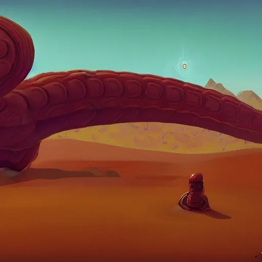 Image similar to A sandworm from Dune, painted by Simon Stalenhag