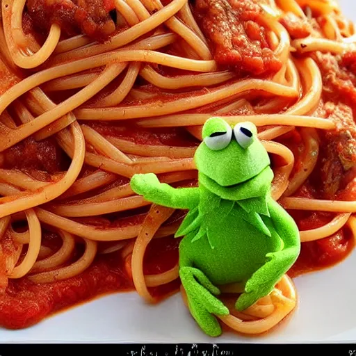 Prompt: italian chef cooking muppets like spaghetti