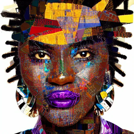 Prompt: african, contemporary collage, highly detailed, digital painting, 4 k, hdr, punk, fashion, smooth, sharp focus, art by nick knight, sandra chevrier and john hoyland