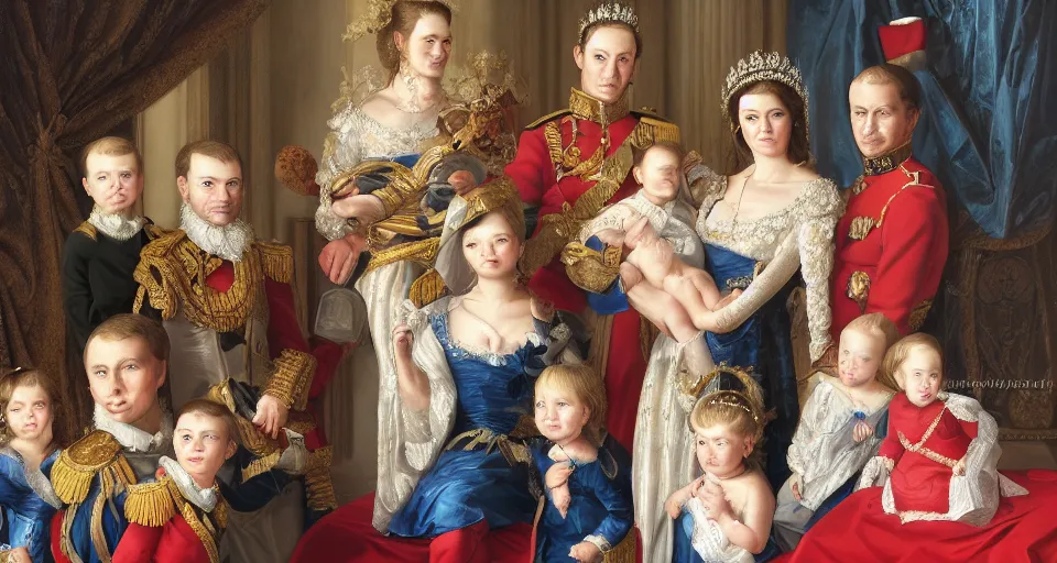 Prompt: portrait of a royal family, ultra realistic, oil painting, digital art, high detail