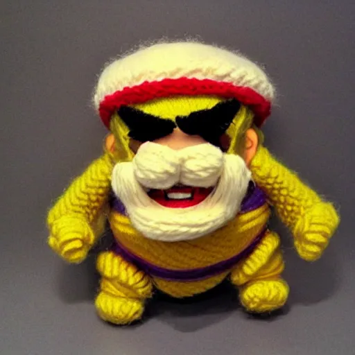 Image similar to a doll of wario made out of yarn