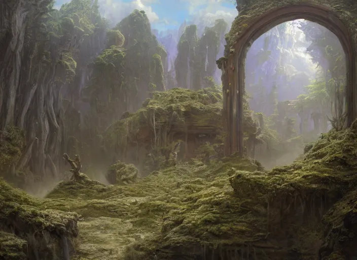 Prompt: lost army, beautiful matte painting of a buried portal to a magical realm by james gurney and john avon, hyperrealistic oil painting, 4 k, trending on artstation