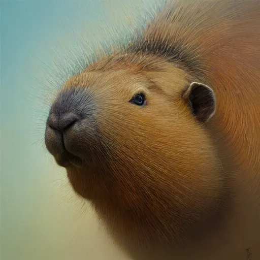 Prompt: detailed photorealistic painting of a capybara wearing a highly detailed ornamented crown typical, sharp focus in the style of ruan jia, Mandy jurgens, cinematic light, concept art, trending on artstation, photorealistic, ultra realistic