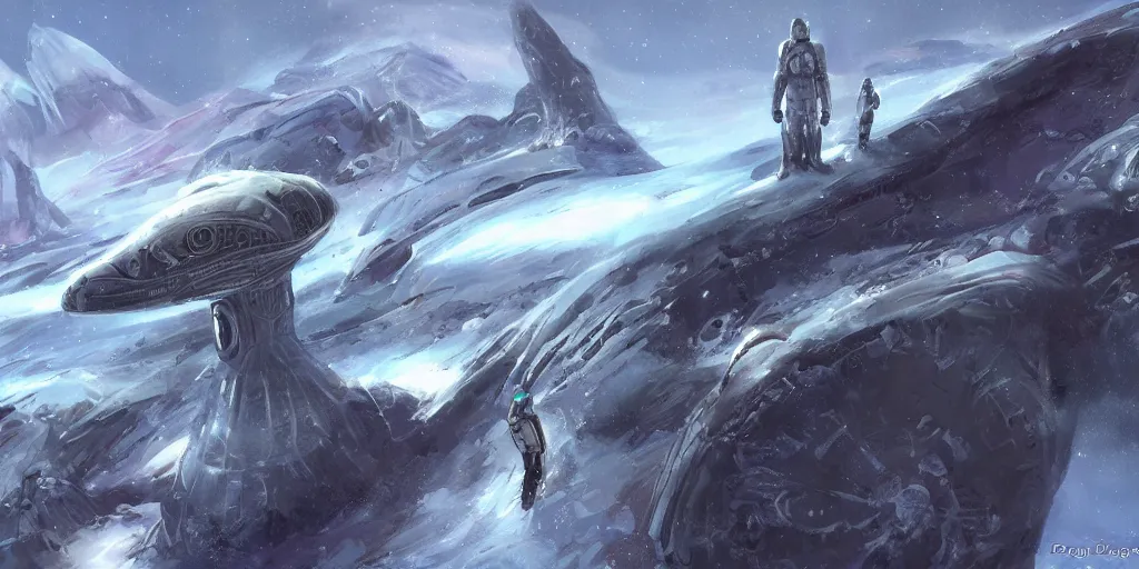 Prompt: personal transport on ice alien planet by doug chiang