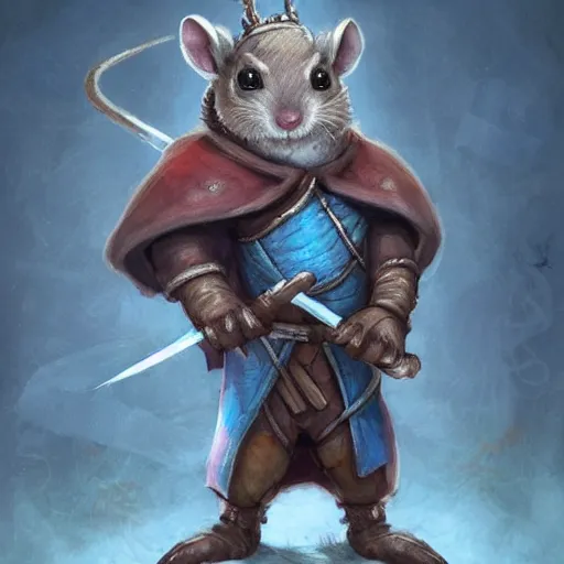 Prompt: cute little anthropomorphic rat king cercaria sustainer wearing sabre of the hobgoblin, tiny, small, miniature animal, baby animal, short, pale blue armor, cute and adorable, pretty, beautiful, DnD character art portrait, matte fantasy painting, DeviantArt Artstation, by Jason Felix by Steve Argyle by Tyler Jacobson by Peter Mohrbacher, cinematic lighting