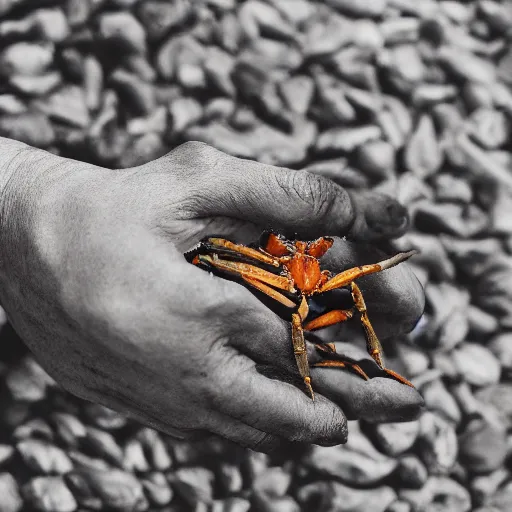 Image similar to crab ( holding a knife in its claw ) nature photography, golden hour