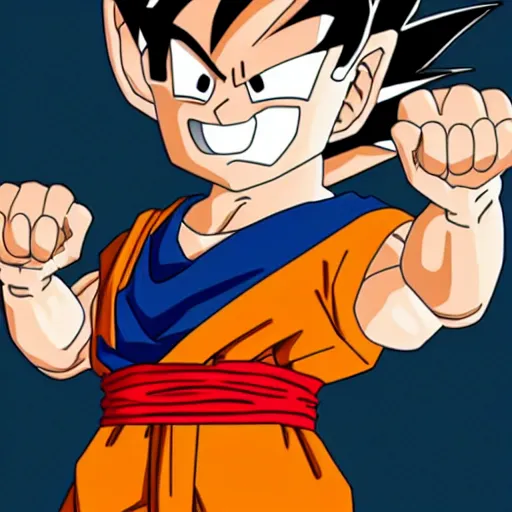 Image similar to photo of goku without arms, no hair, big smile