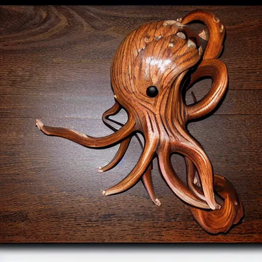 Prompt: photo side view of a gun design vintage hunting wood carved exotic octopus design dramatic lighting - n 9