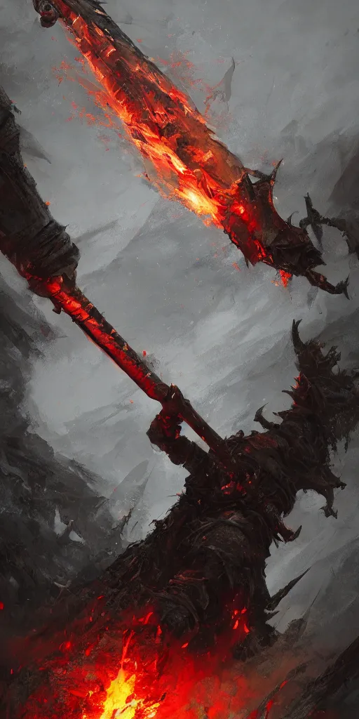 Image similar to stannis baratheon, artstation, jakub rozalski, flaming sword, high detail, dramatic lighting