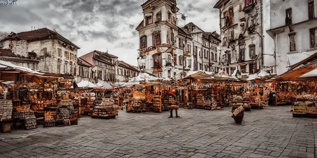 Prompt: an old marketplace by Ilona Reny, sharp image, no blur, 24 F-Stop