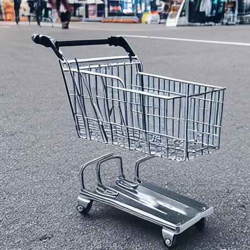 Image similar to shopping cart with cameras and sensors, ikea style, made of plastic and metal, white, hyper realistic