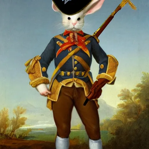 Image similar to a painting of a rabbit wearing Continental Army Uniform of an officer