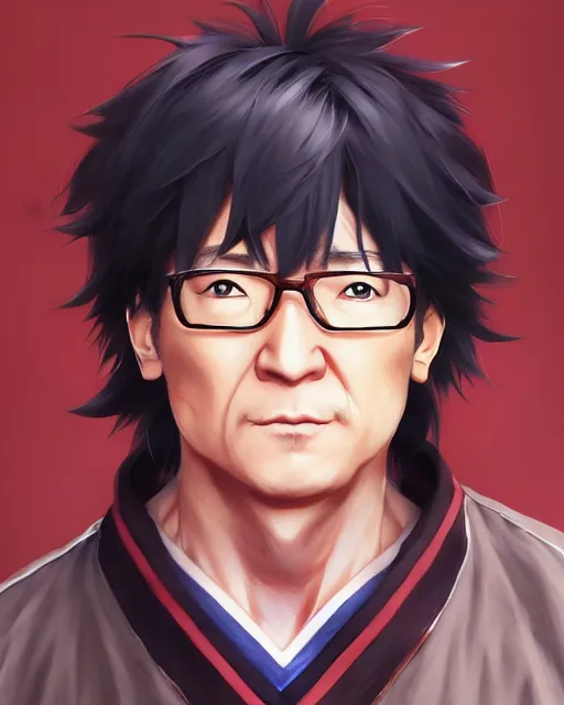 Image similar to anime portrait of Jackie Chan as an anime man by Stanley Artgerm Lau, WLOP, Rossdraws, James Jean, Andrei Riabovitchev, Marc Simonetti, and Sakimichan, trending on artstation