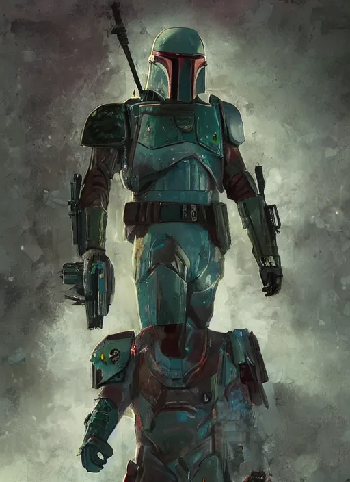 Prompt: cyberpunk x boba fett, digital art, character mashup, epic volumetric lighting, combination art