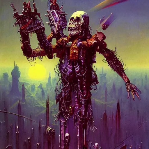 Prompt: sci - fi necromancer, art by bruce pennington