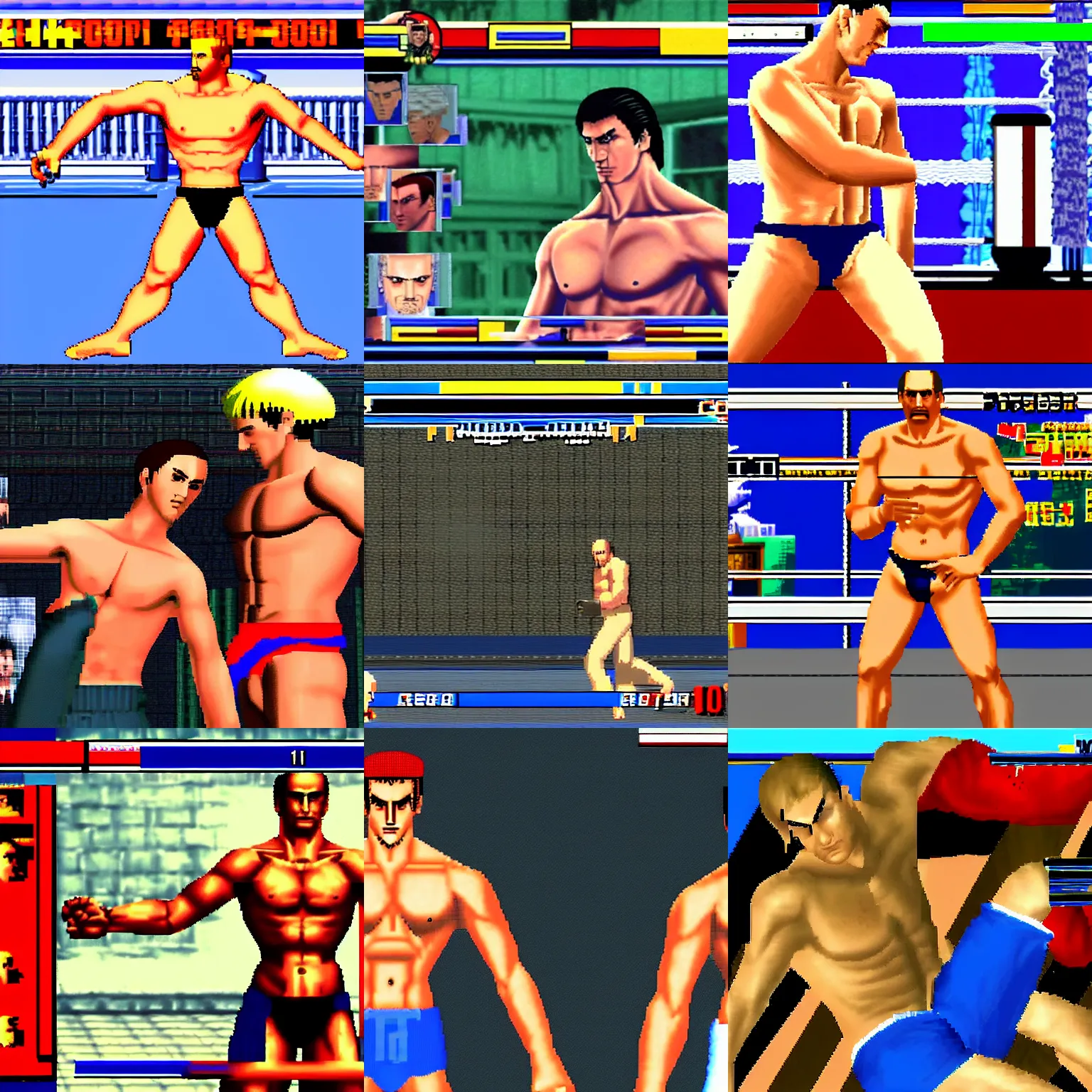 Prompt: Vladimir Putin shirtless in Virtua Fighter (1994), screenshot, arcade, high detail