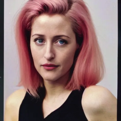 Prompt: photo of a gorgeous 20-year-old Gillian Anderson (1998) pink pixie cut hair by Mario Testino, detailed, full body shot, award winning, Sony a7R