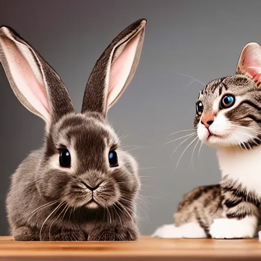 Image similar to photograph of an adorable bunny with floppy ears and a cat’s face, hd, high quality, enhanced