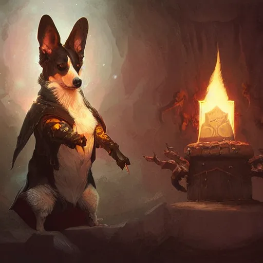 Prompt: a corgi warlock illustration by greg rutkowski