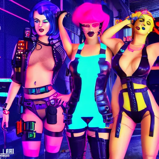 Image similar to 1 9 2 0 cyberpunk pinup girls, neon colors, 8 k, hd, apex legends, fornite, gta