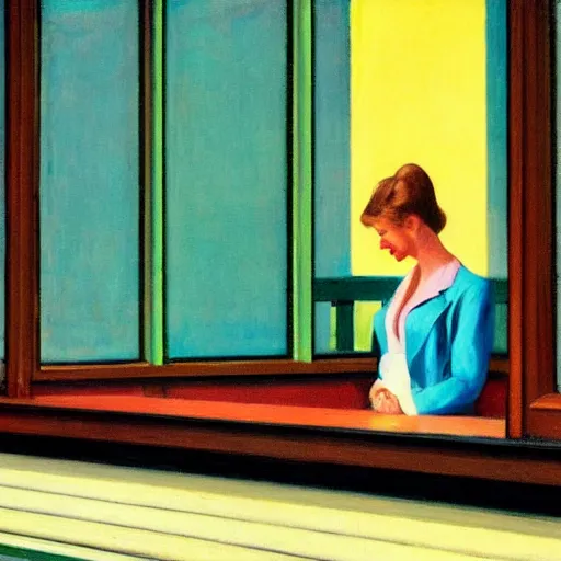 Image similar to a smile in the style of edward hopper