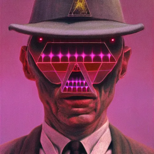 Image similar to fbi agent having psychedelic geometric visions, beksinski, wayne barlowe, very coherent symmetrical artwork, cinematic, hyper realism, high detail, octane render, 8 k