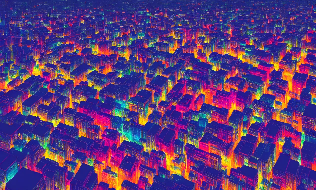 Prompt: drone view colorful photograph of a futuristic city, science fiction, night lights, beautifully lit buildings, mystic hues, distant, sharp focus, volumetric lights, digital art, RTX, hyperrealistic, cinematic, acid pixie, by lee madgwick