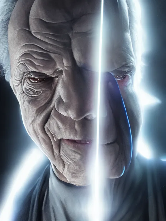 Image similar to portrait art of Palpatine but (((ginger))), 8k ultra realistic , lens flare, atmosphere, glow, detailed, intricate, full of colour, cinematic lighting, trending on artstation, 4k, hyperrealistic, focused, extreme details, unreal engine 5, cinematic, masterpiece
