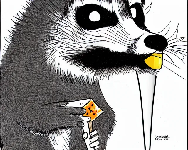 Prompt: a bill waterson drawing of a lemur eating a popsicle